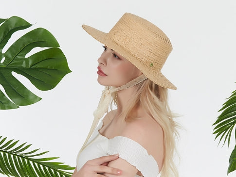 VARZAR(バザール)  Lace strap raffia bottle hat white