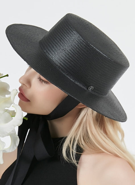 VARZAR(バザール) Lace Strap Paper Bottle Hat black