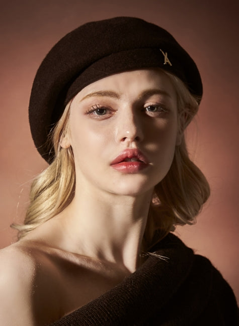 VARZAR(バザール) Stud logo wool beret black