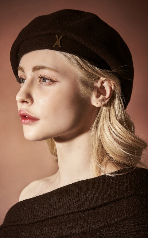 VARZAR(バザール) Stud logo wool beret black