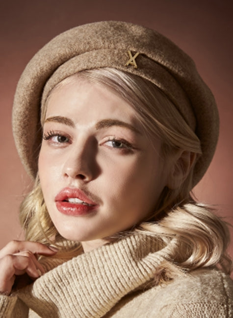 VARZAR(バザール) Stud logo wool beret beige