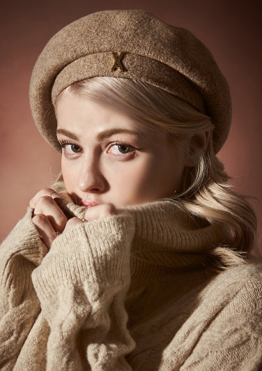 VARZAR(バザール) Stud logo wool beret beige