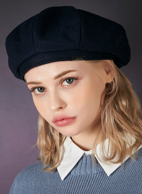 VARZAR(バザール) Bold metal tip wool beret navy