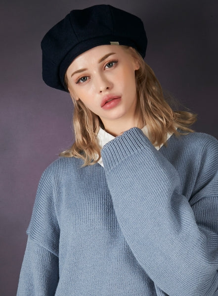 VARZAR(バザール) Bold metal tip wool beret navy
