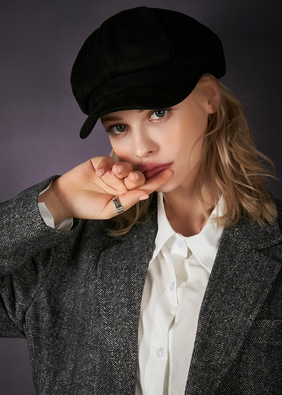 VARZAR(バザール) Bold Metal Tip Suede Newsboy Cap Black