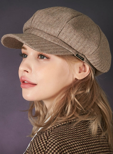 VARZAR(バザール) Bold metal tip wool herringbone newsboy cap brown