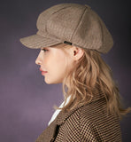 VARZAR(バザール) Bold metal tip wool herringbone newsboy cap brown