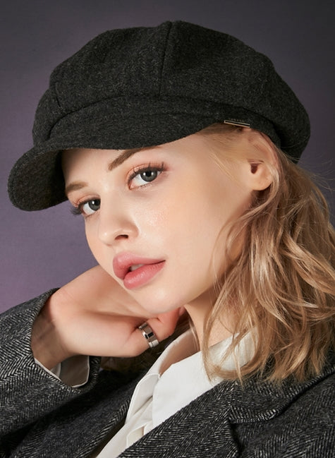 VARZAR(バザール) Bold Metal Tip Wool Herringbone Newsboy Cap Charcoal