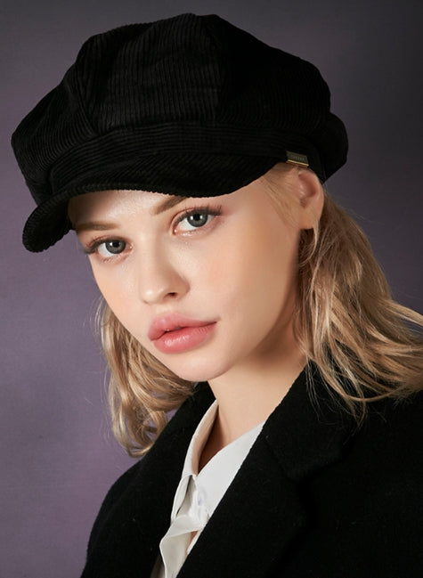 VARZAR(バザール) Bold Metal Tip Wool Herringbone Newsboy Cap black