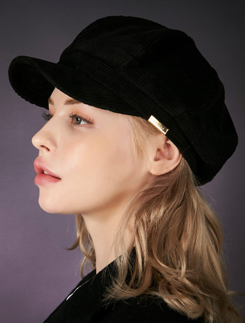 VARZAR(バザール) Bold Metal Tip Wool Herringbone Newsboy Cap black