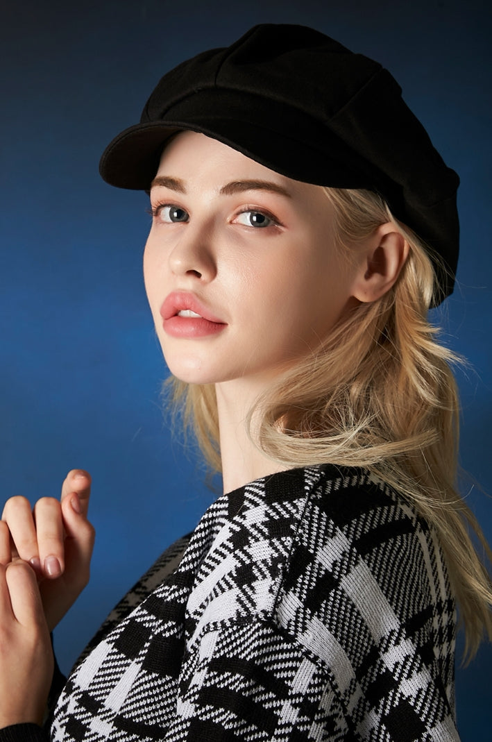 VARZAR(バザール) Herringbone label newsboy cap black