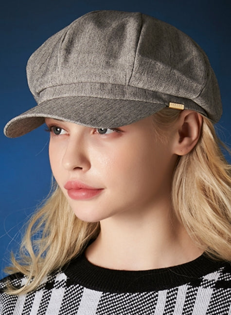 VARZAR(バザール) Metal tip herringbone newsboy cap grey