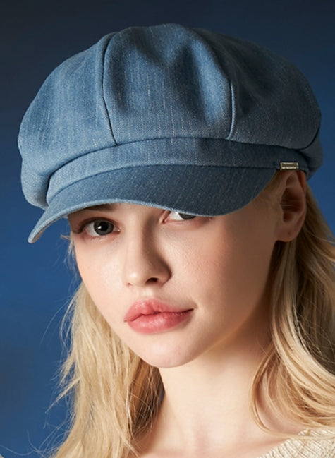 VARZAR(バザール) Metal tip herringbone newsboy cap blue