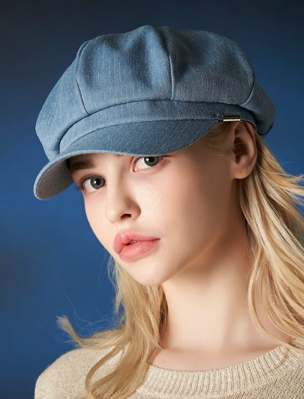 VARZAR(バザール) Metal tip herringbone newsboy cap blue