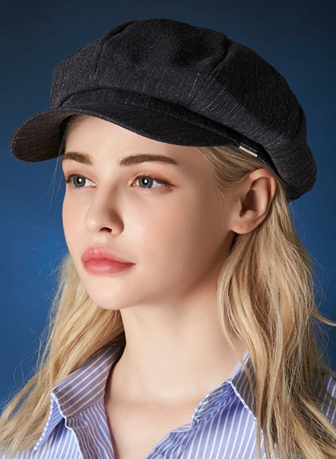 VARZAR(バザール) Metal tip herringbone newsboy cap navy