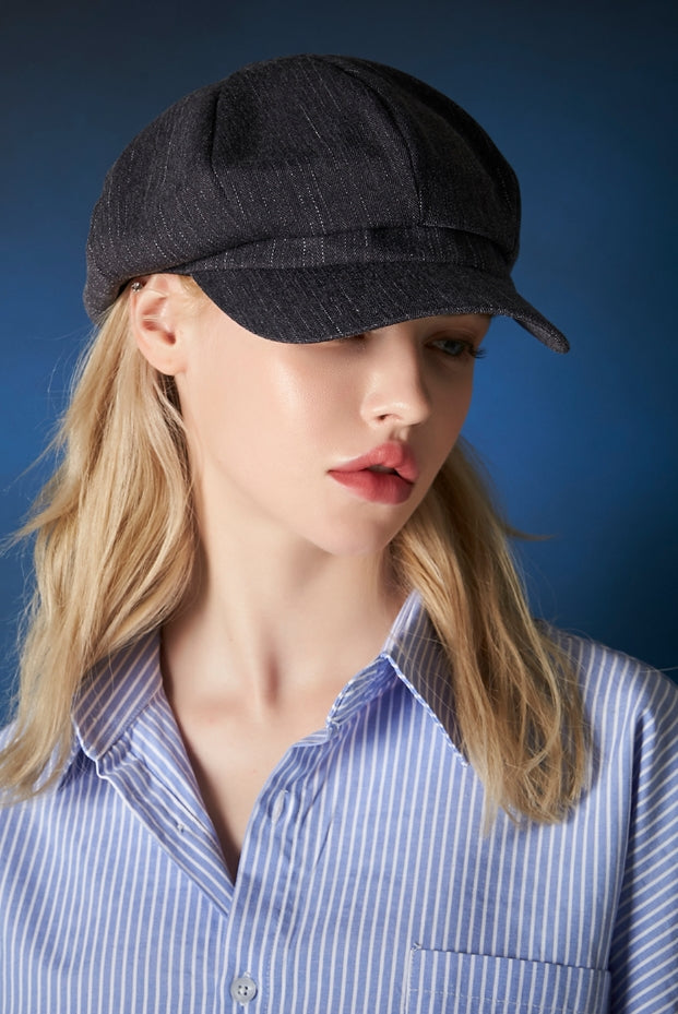 VARZAR(バザール) Metal tip herringbone newsboy cap navy