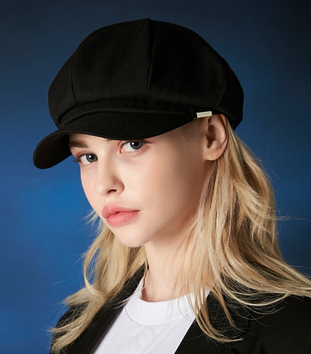VARZAR(バザール) Metal tip herringbone newsboy cap black