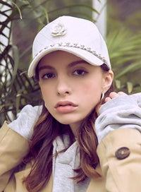 VARZAR(バザール) Camellia chain leather ballcap white