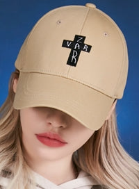 VARZAR(バザール) Black Cross Logo Overfit Buckle Cap beige