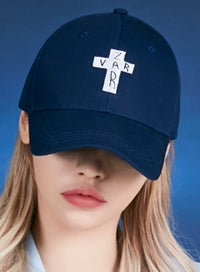 VARZAR(バザール) Black Cross Logo Overfit Buckle Cap navy
