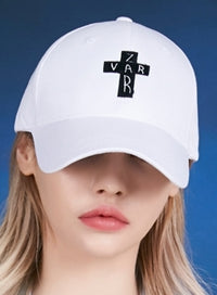 VARZAR(バザール) Black Cross Logo Overfit Buckle Cap white
