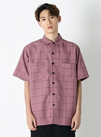 SSY(エスエスワイ)  square check over fit half shirt pink