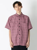 SSY(エスエスワイ)  square check over fit half shirt pink