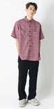 SSY(エスエスワイ)  square check over fit half shirt pink