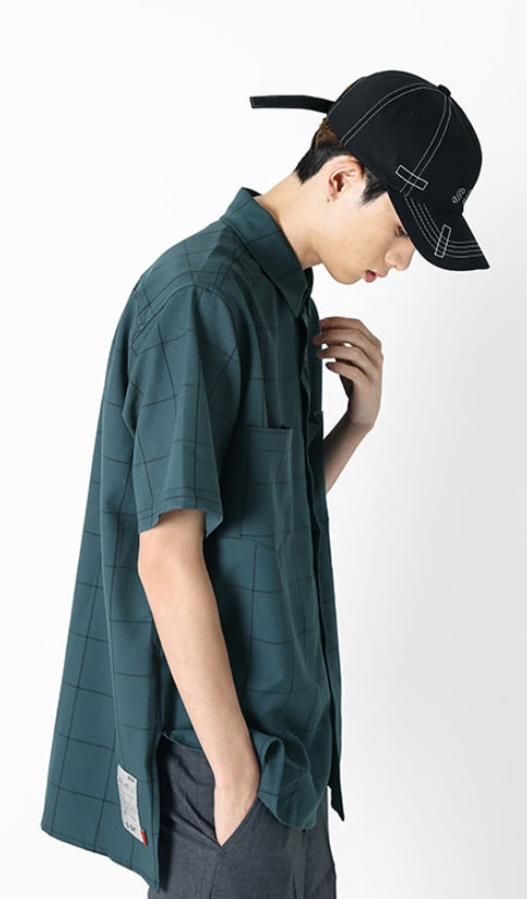 SSY(エスエスワイ)  square check over fit half shirt forest