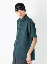 SSY(エスエスワイ)  square check over fit half shirt forest