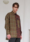 SSY(エスエスワイ)  HALF & HALF CHECK SHIRT KHAKI LAZER