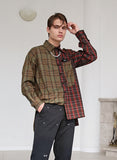 SSY(エスエスワイ)  HALF & HALF CHECK SHIRT KHAKI LAZER