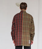 SSY(エスエスワイ)  HALF & HALF CHECK SHIRT KHAKI LAZER