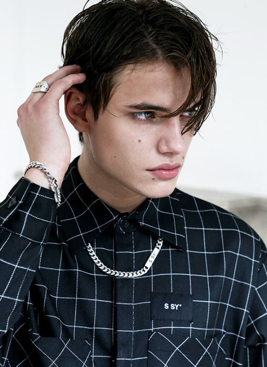 SSY(エスエスワイ)  SQUARE CHECK SHIRT BLACK