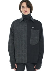 SSY(エスエスワイ)  premium check half & half shirt dark grey