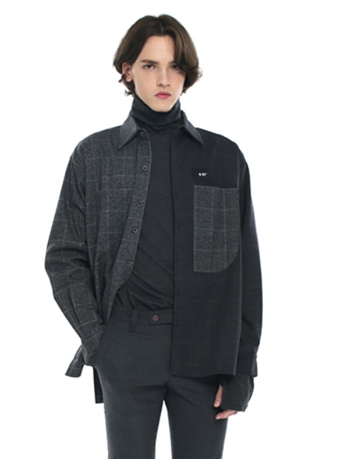 SSY(エスエスワイ)  premium check half & half shirt dark grey