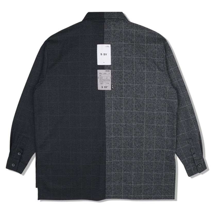 SSY(エスエスワイ)  premium check half & half shirt dark grey