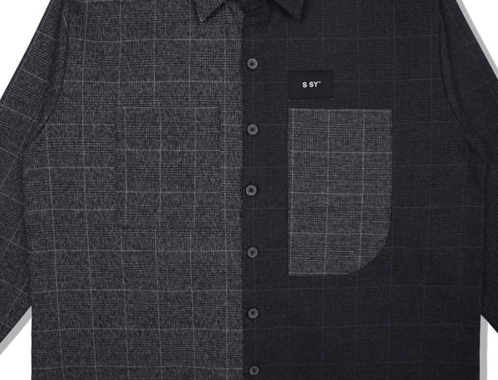 SSY(エスエスワイ)  premium check half & half shirt dark grey
