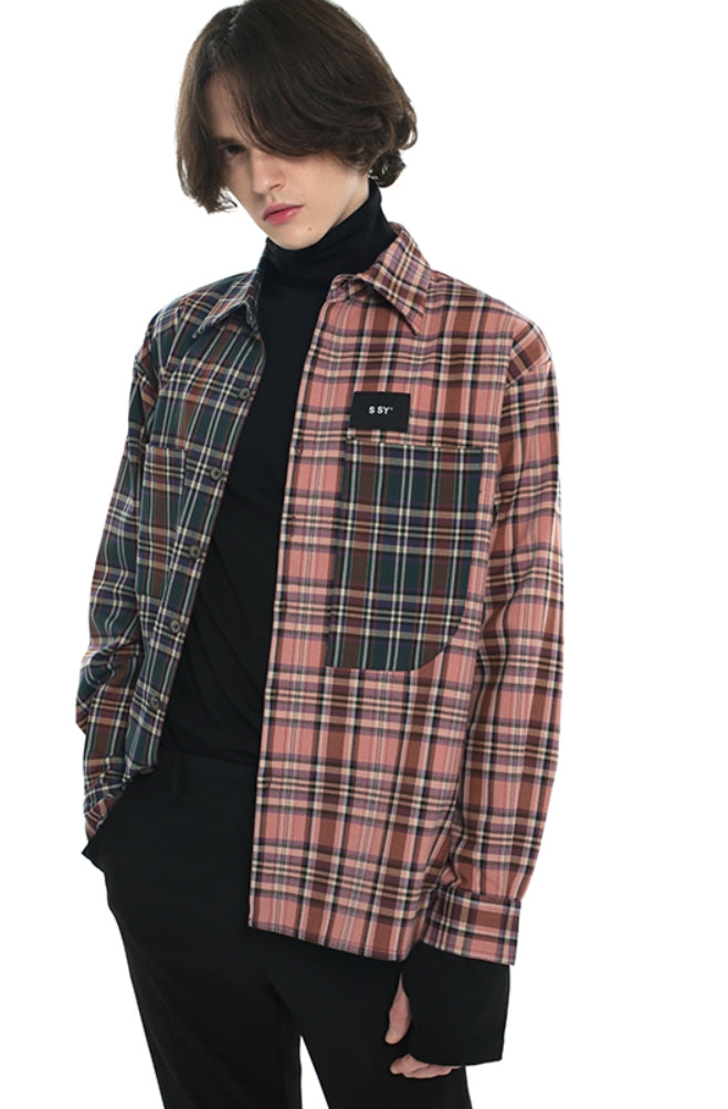 SSY(エスエスワイ)  premium check half & half shirt purple