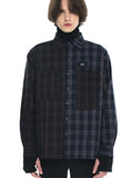 SSY(エスエスワイ)  premium check half & half shirt dark navy