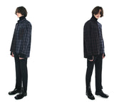 SSY(エスエスワイ)  premium check half & half shirt dark navy