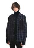 SSY(エスエスワイ)  premium check half & half shirt dark navy