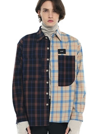 SSY(エスエスワイ)  premium check half & half shirt light beige