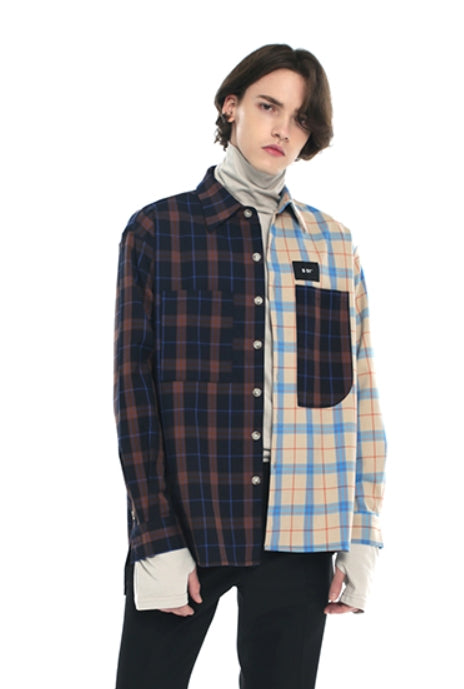 SSY(エスエスワイ)  premium check half & half shirt light beige