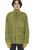 SSY(エスエスワイ)  collar & pocket hand work iron tip suede shirt olive green