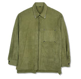 SSY(エスエスワイ)  collar & pocket hand work iron tip suede shirt olive green