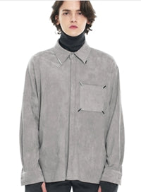 SSY(エスエスワイ)  collar & pocket hand work iron tip suede shirt ivory