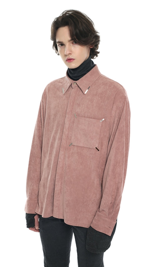 SSY(エスエスワイ)   collar & pocket hand work iron tip shirt pink