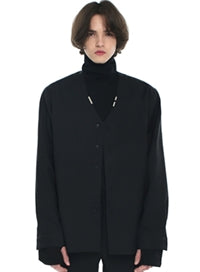 SSY(エスエスワイ)  v-neck iron tip shirt black