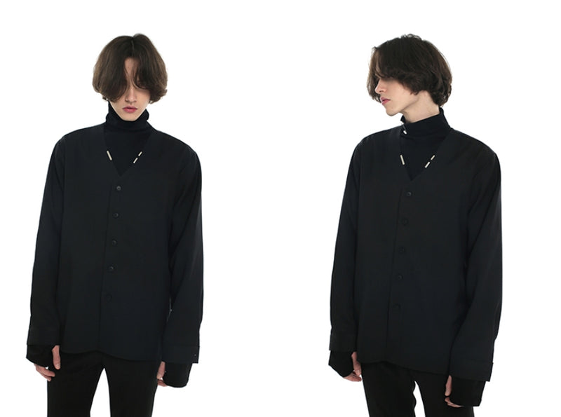 SSY(エスエスワイ)  v-neck iron tip shirt black